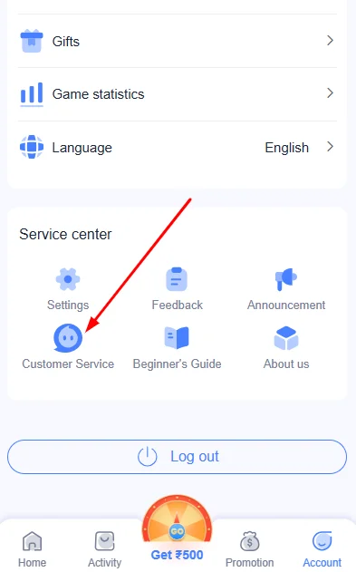 Click on customer service in service center section